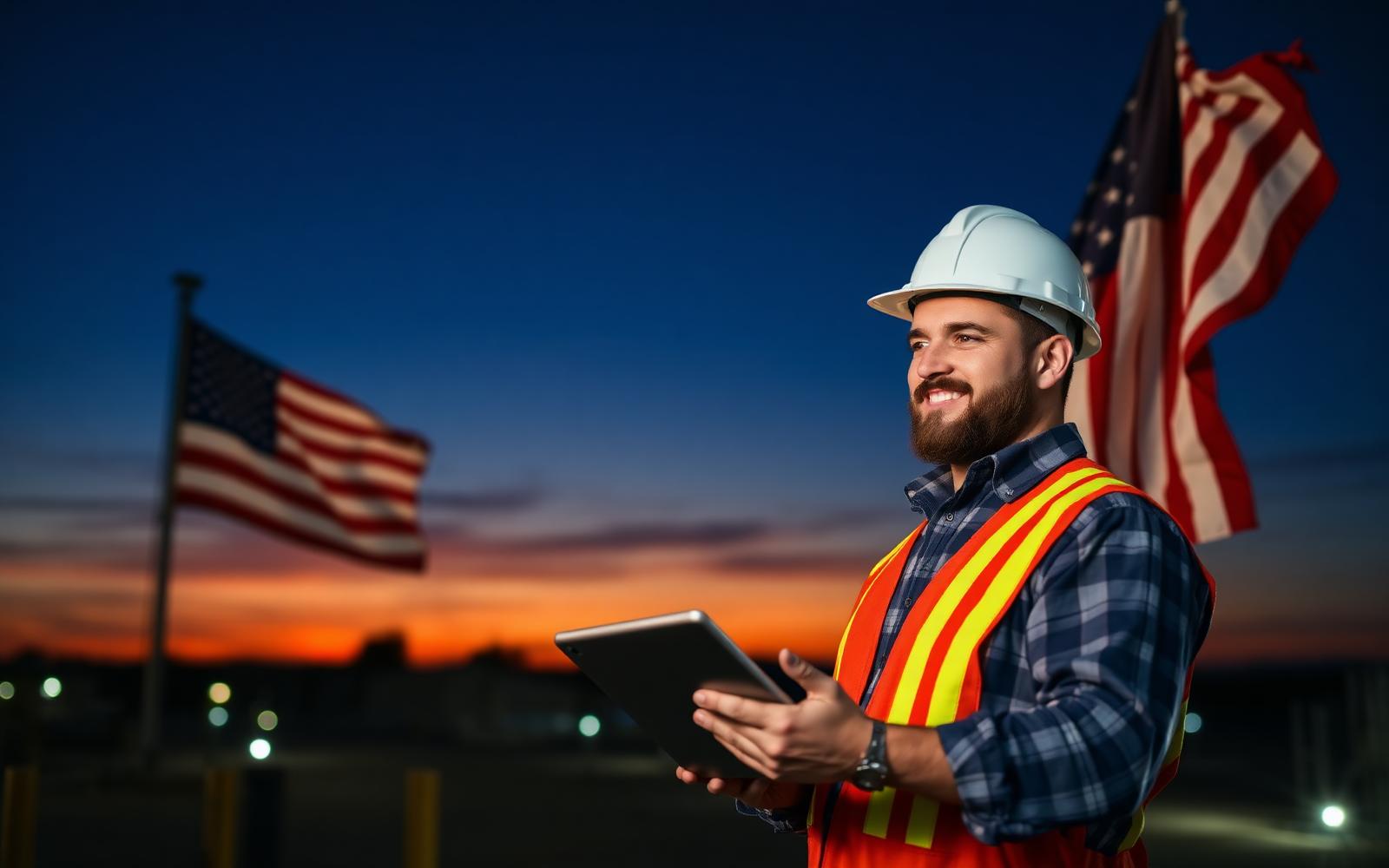 Contractor reviewing marketing results on a tablet